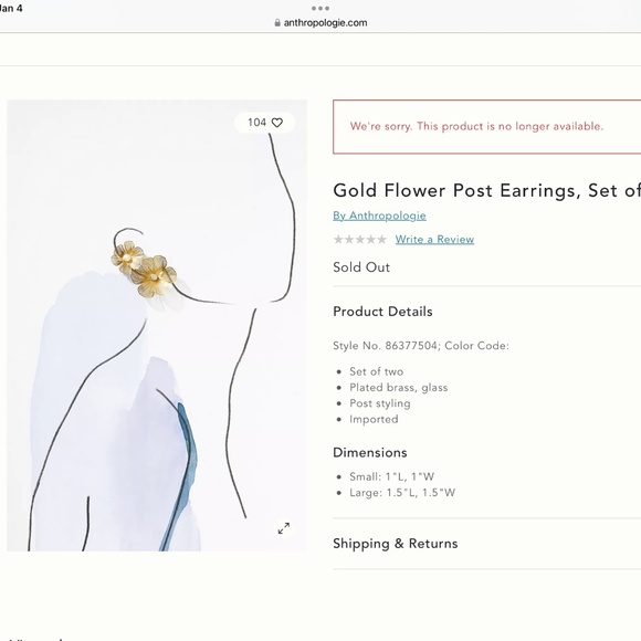 Anthropologie Gold Flower Post Earrings, Set of 2 NEW - Picture 3 of 3